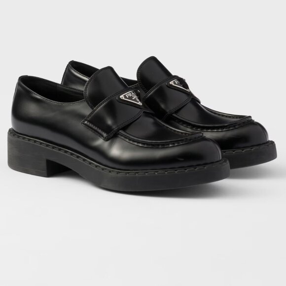 Prada Leather Triangle Logo Loafers - Picture 1 of 4